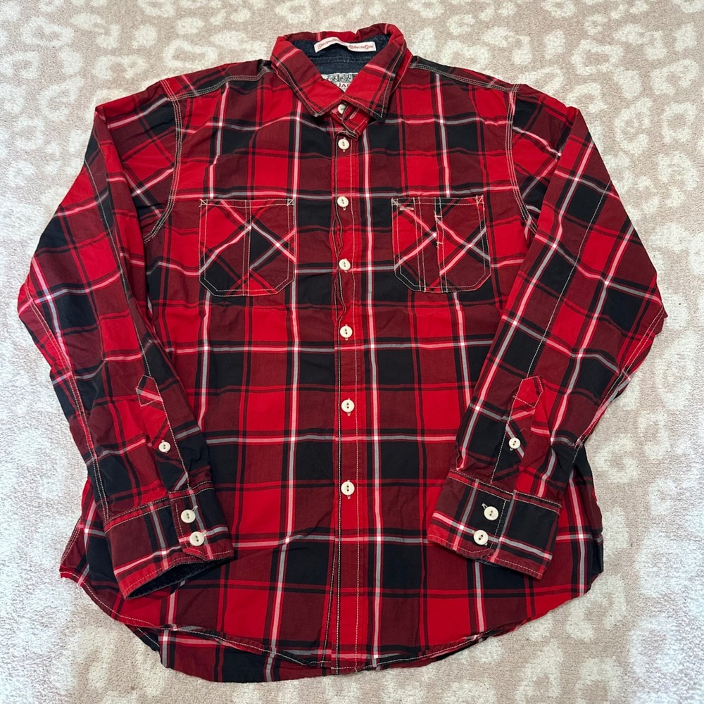 Jachs NY Button Down Plaid Shirt Red Black White XXL